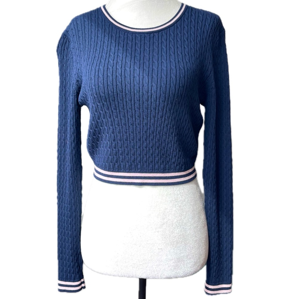 Jack Willis Crop Blue & Pink Preppy Sorority Knit Sweater; UK 12, US 8 Sm / med